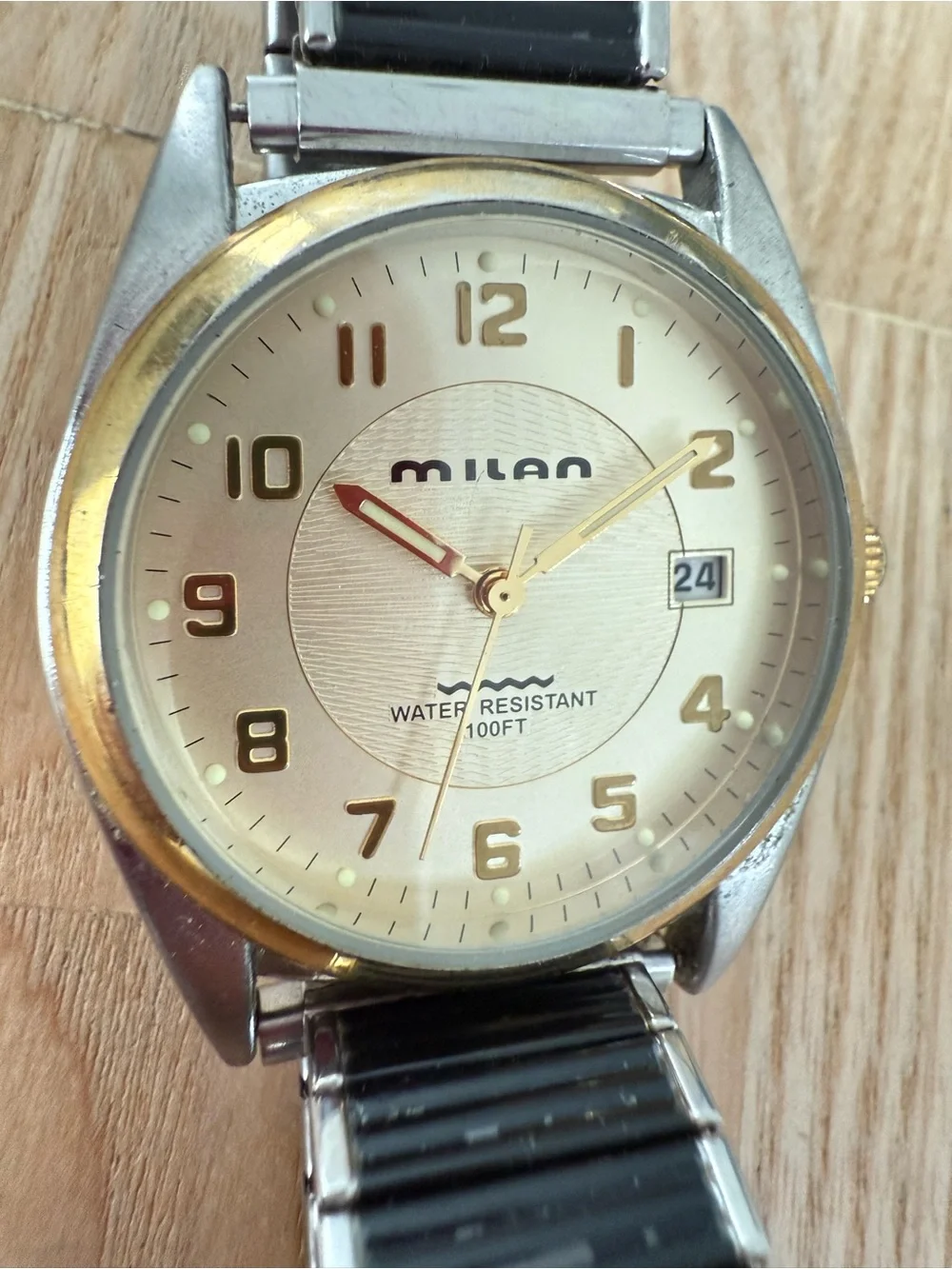 vintage Milan men’s two tone expansion bracelet watch NEW BATTERY